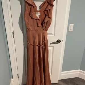 BHLDN Rust Brown Ruffle Wrap Maxi Dress